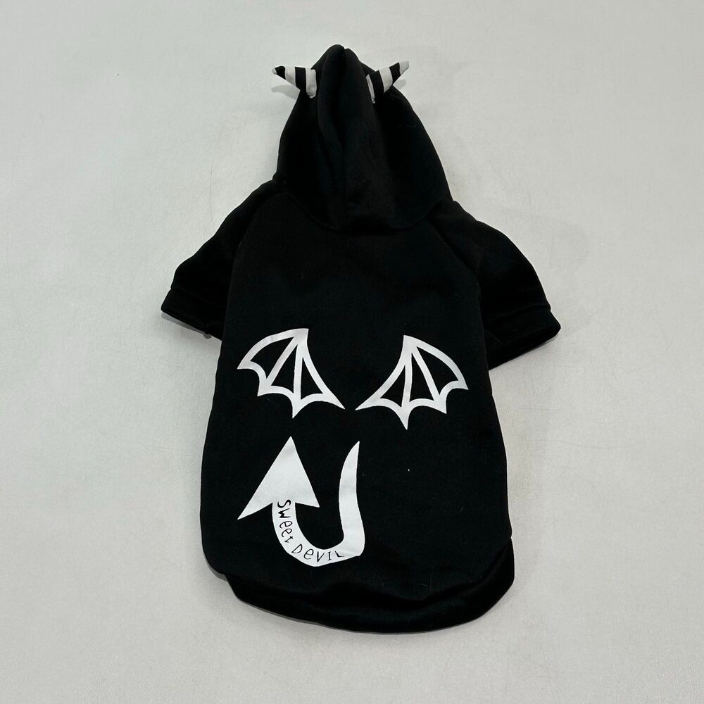 Black Dog Hoodie Sweet Devil Hooded Sweater with Horns, Size XL